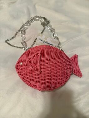 Tommy Bahama Coral Pink Wicker Fish Crossbody